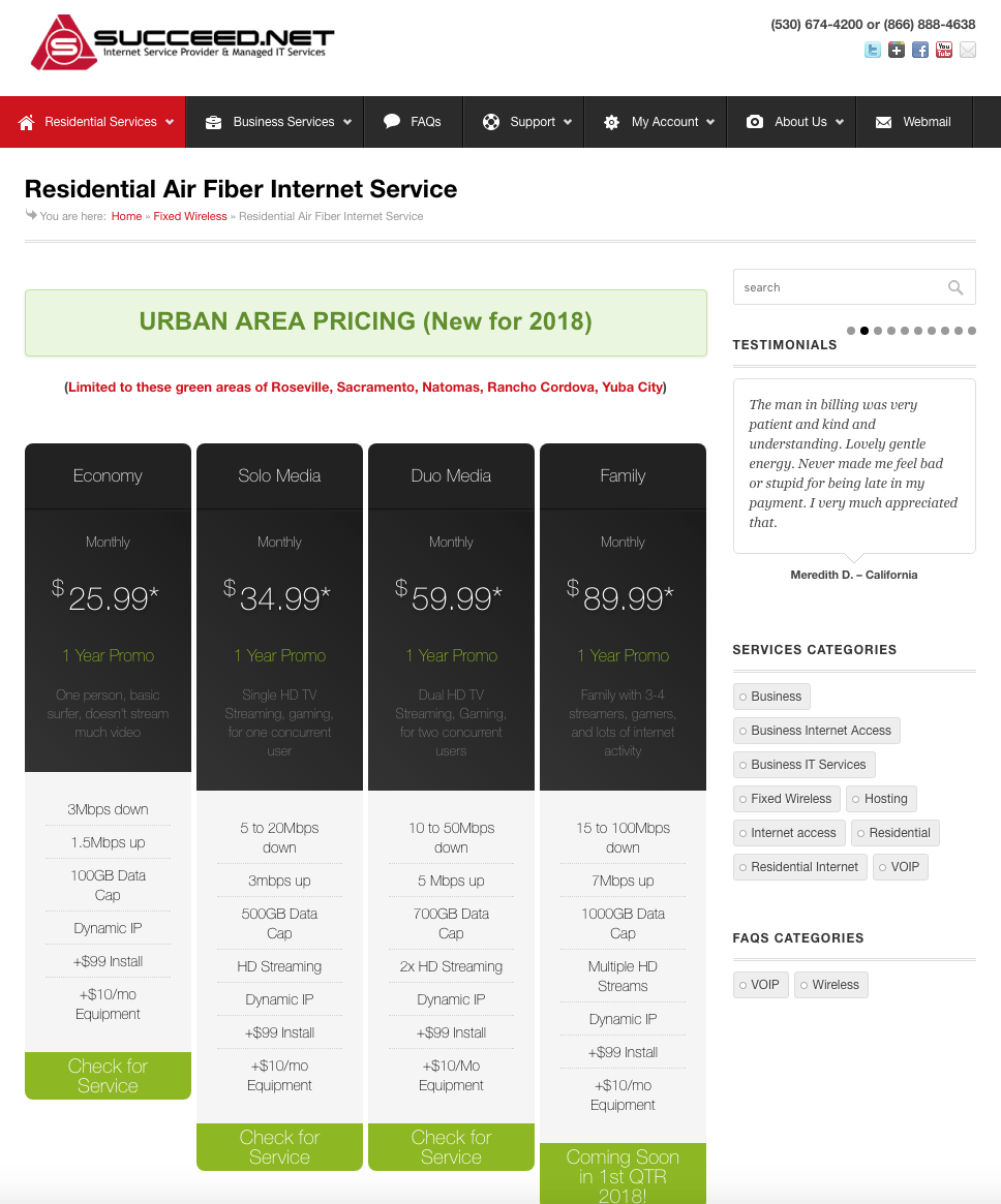 Airfiber Internet service plans
